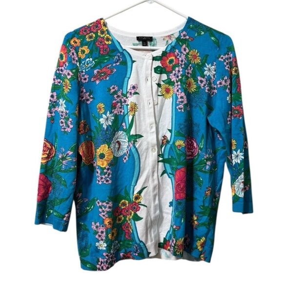 Talbots Women Charming Floral Button Down Cardigan Sweater Size Lp Floral Office - Picture 1 of 12